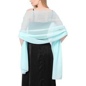 Women Light Blue Elegant Soft Sheer Chiffon Stole Bride Wedding Shawls and Wraps